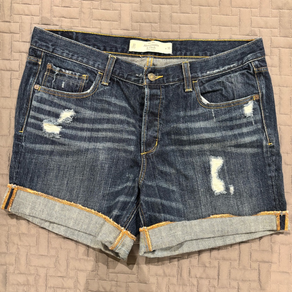 Abercrombie & Fitch Denim Blue Jean Shorts Distressed Style 10 waist 30